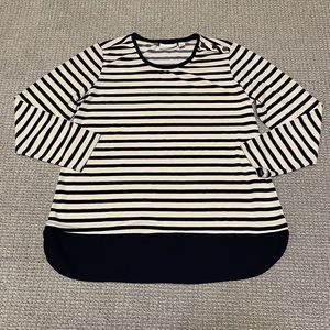 Susan Graver Womens Top Size MP  Black White Striped Round Neck 3/4 Sleeve